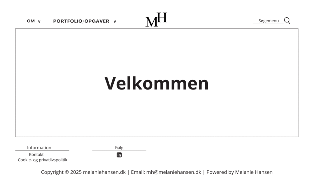 Skitse af Melanie Hansens forside til hjemmeside.