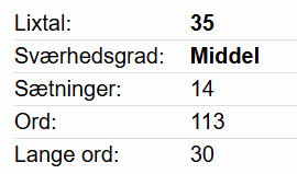 Billede af LIX tal over blogindlæg på melaniehansen.dk