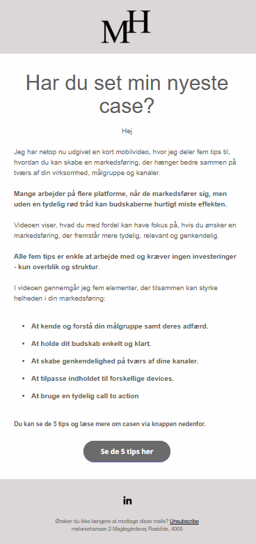 Billede af Melanie Hansens kampagnemail
