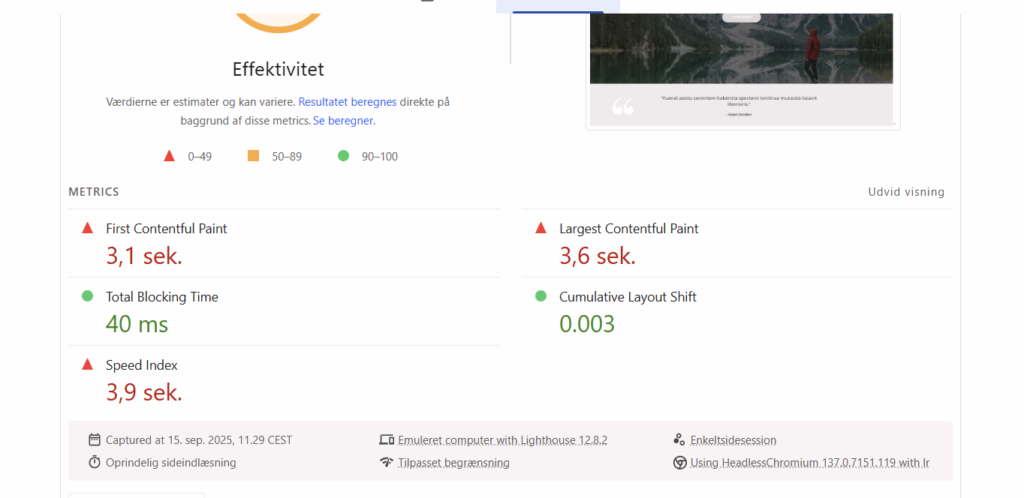 Billede af Speed test af melaniehansen.dk - Computervisning