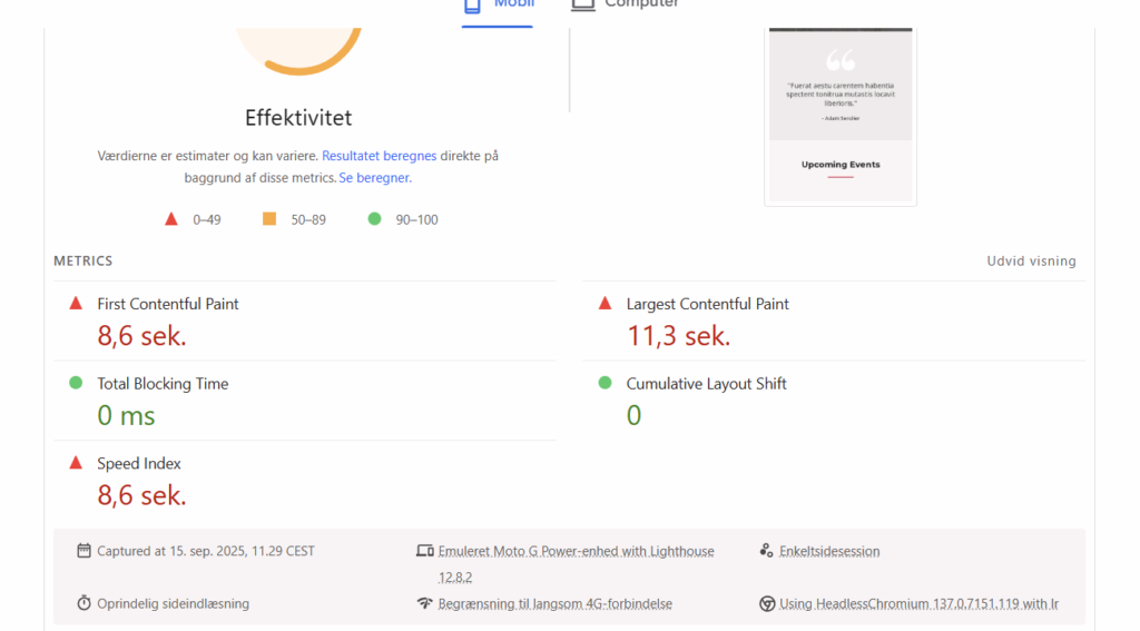 Billede af Speed test af melaniehansen.dk - Mobilvisning