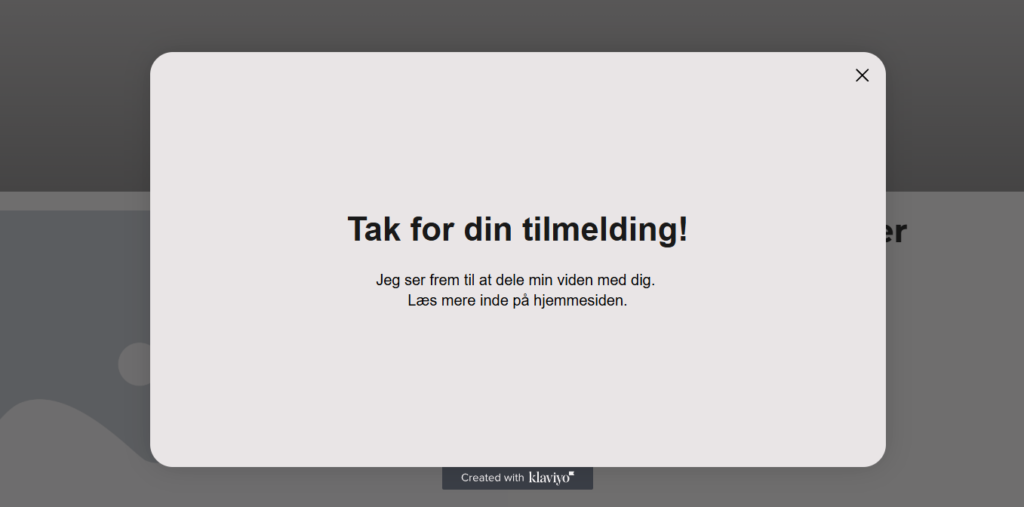 Billede af efter man har skrevet sig op til Melanie Hansens nyhedsbrev via tilmeldingsformularen